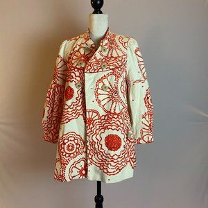 elevenses tapestry courdoroy coat with flared sleeves